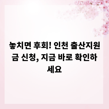 놓치면 후회! 인천 출산지원금 신청, 지금 바로 확인하세요