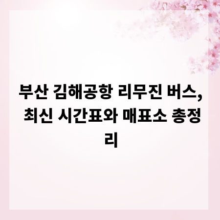 부산 김해공항 리무진 버스, 최신 시간표와 매표소 총정리