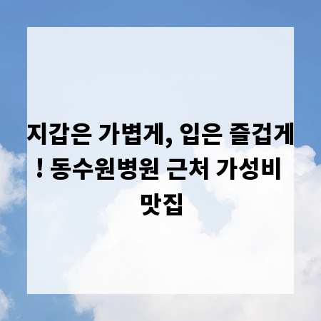 지갑은 가볍게, 입은 즐겁게! 동수원병원 근처 가성비 맛집