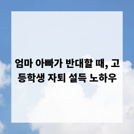 엄마 아빠가 반대할 때, 고등학생 자퇴 설득 노하우