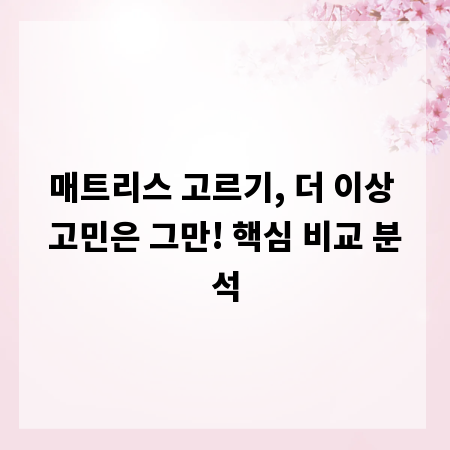 매트리스 고르기, 더 이상 고민은 그만! 핵심 비교 분석