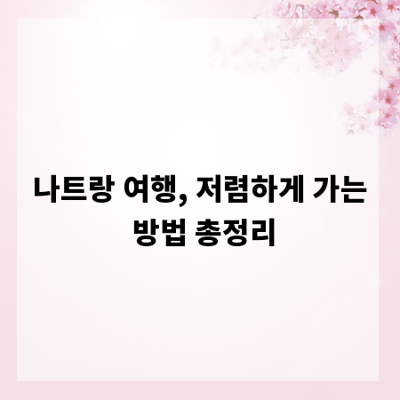 나트랑 여행, 저렴하게 가는 방법 총정리