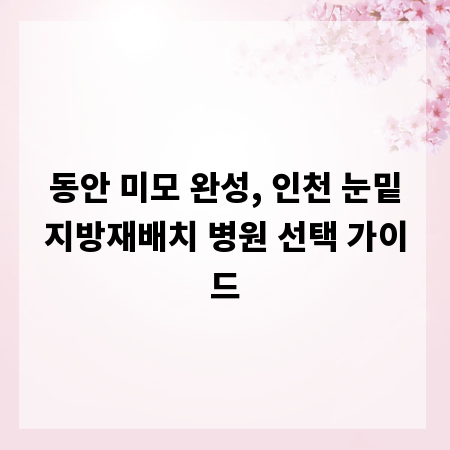 동안 미모 완성, 인천 눈밑지방재배치 병원 선택 가이드