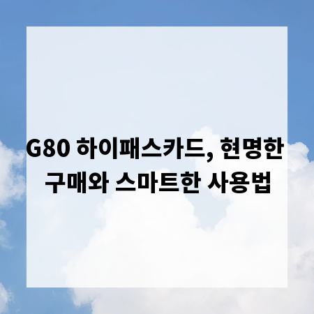 G80 하이패스카드, 현명한 구매와 스마트한 사용법