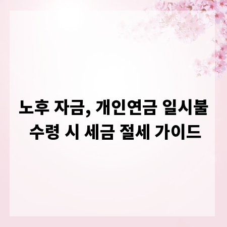 노후 자금, 개인연금 일시불 수령 시 세금 절세 가이드