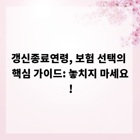 갱신종료연령, 보험 선택의 핵심 가이드: 놓치지 마세요!