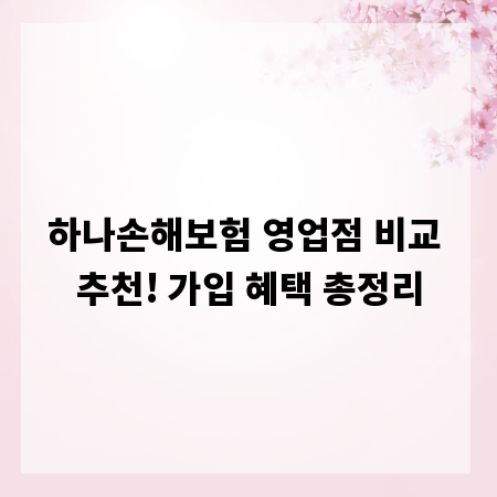 하나손해보험 영업점 비교 추천! 가입 혜택 총정리