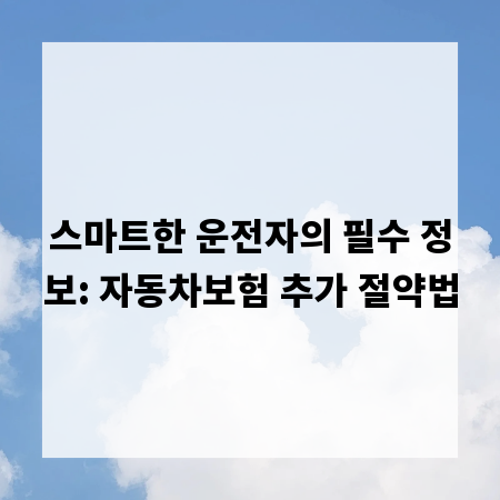 스마트한 운전자의 필수 정보: 자동차보험 추가 절약법