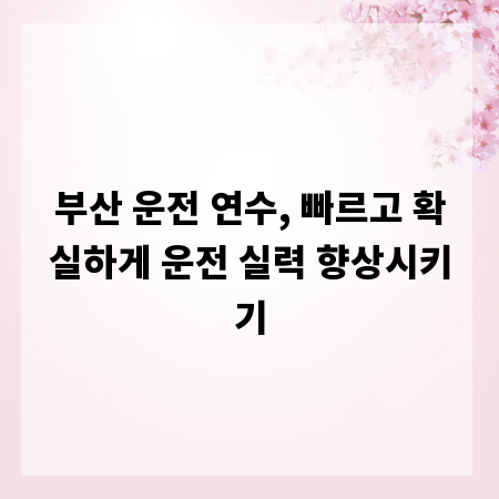부산 운전 연수, 빠르고 확실하게 운전 실력 향상시키기