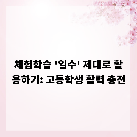 체험학습 '일수' 제대로 활용하기: 고등학생 활력 충전