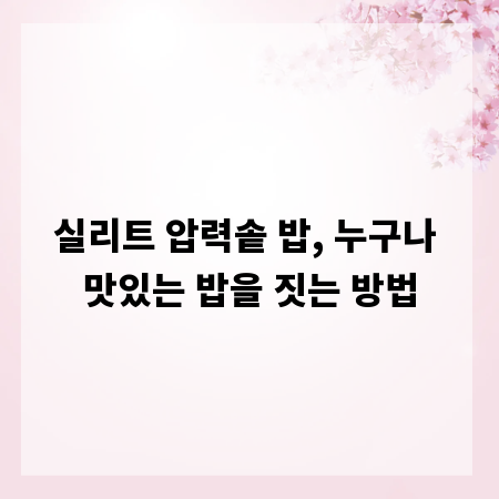 실리트 압력솥 밥, 누구나 맛있는 밥을 짓는 방법