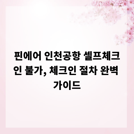 핀에어 인천공항 셀프체크인 불가, 체크인 절차 완벽 가이드