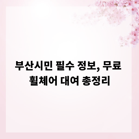 부산시민 필수 정보, 무료 휠체어 대여 총정리