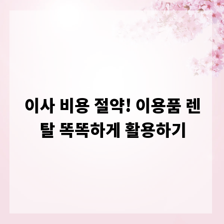 이사 비용 절약! 이용품 렌탈 똑똑하게 활용하기