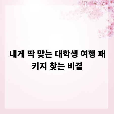 내게 딱 맞는 대학생 여행 패키지 찾는 비결