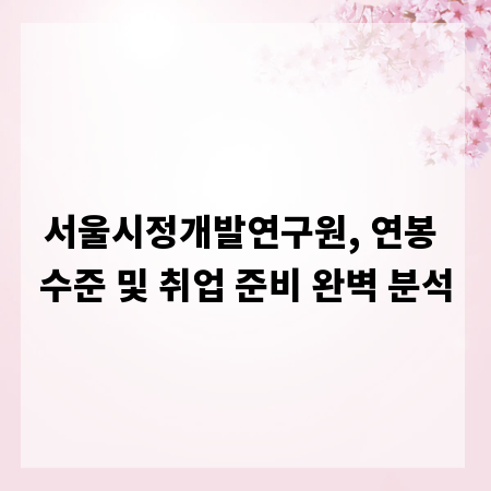 서울시정개발연구원, 연봉 수준 및 취업 준비 완벽 분석