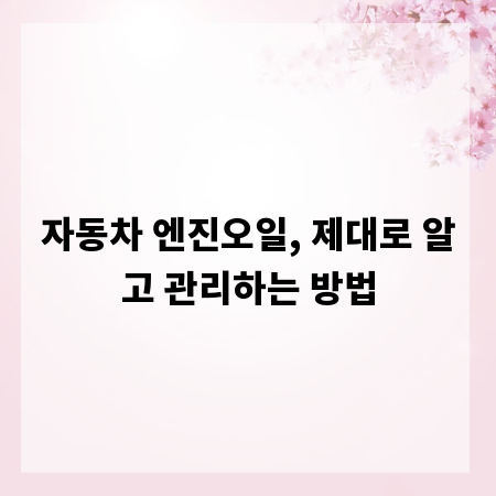 자동차 엔진오일, 제대로 알고 관리하는 방법