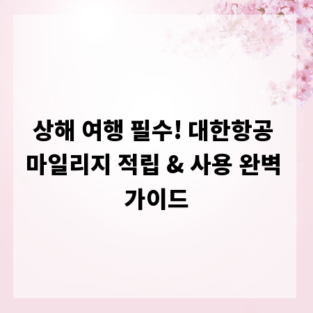 상해 여행 필수! 대한항공 마일리지 적립 & 사용 완벽 가이드