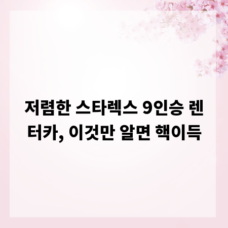 저렴한 스타렉스 9인승 렌터카, 이것만 알면 핵이득