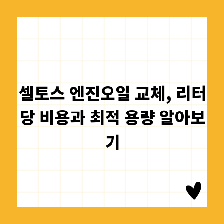 셀토스 엔진오일 교체, 리터당 비용과 최적 용량 알아보기