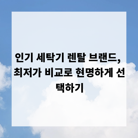 인기 세탁기 렌탈 브랜드, 최저가 비교로 현명하게 선택하기