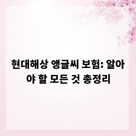 현대해상 앵글씨 보험: 알아야 할 모든 것 총정리