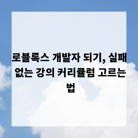 로블록스 개발자 되기, 실패 없는 강의 커리큘럼 고르는 법