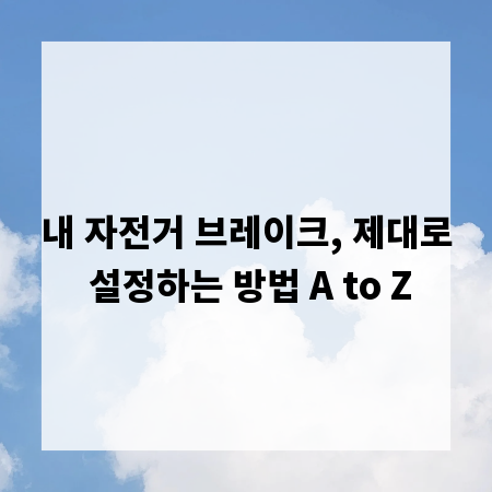 내 자전거 브레이크, 제대로 설정하는 방법 A to Z