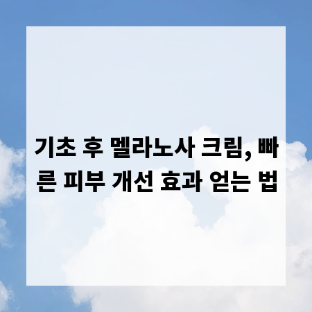 기초 후 멜라노사 크림, 빠른 피부 개선 효과 얻는 법