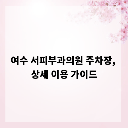 여수 서피부과의원 주차장, 상세 이용 가이드
