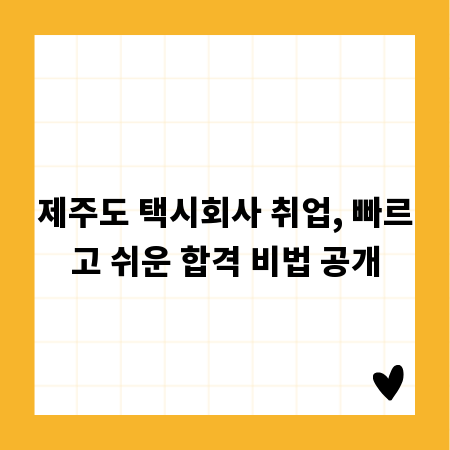 제주도 택시회사 취업, 빠르고 쉬운 합격 비법 공개
