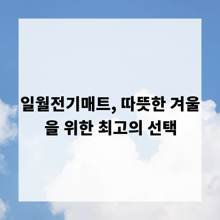 일월전기매트, 따뜻한 겨울을 위한 최고의 선택
