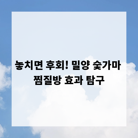 놓치면 후회! 밀양 숯가마 찜질방 효과 탐구