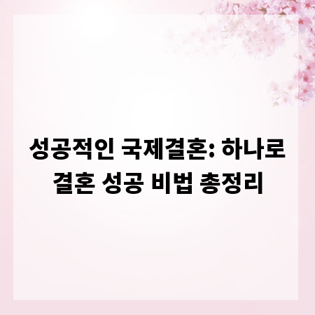 성공적인 국제결혼: 하나로결혼 성공 비법 총정리