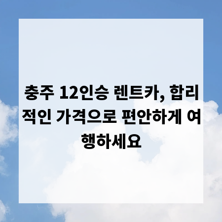충주 12인승 렌트카, 합리적인 가격으로 편안하게 여행하세요
