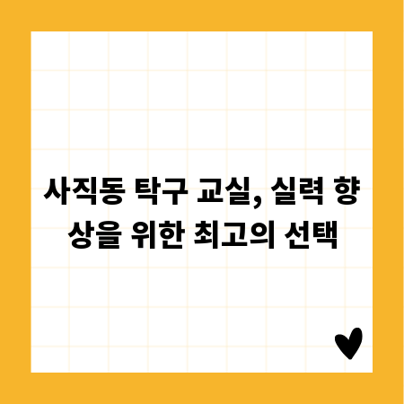사직동 탁구 교실, 실력 향상을 위한 최고의 선택