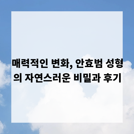 매력적인 변화, 안효범 성형의 자연스러운 비밀과 후기