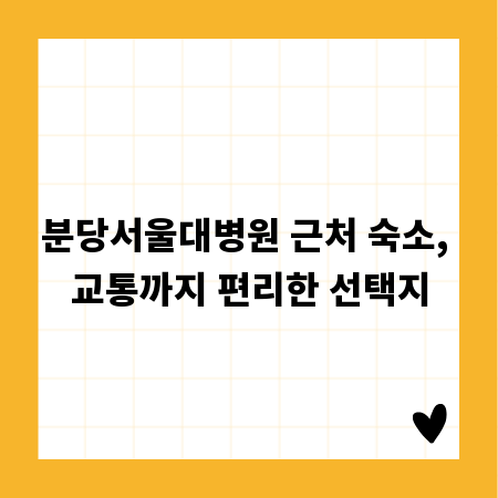 분당서울대병원 근처 숙소, 교통까지 편리한 선택지