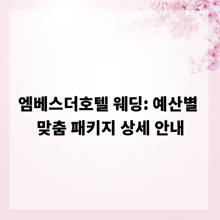 엠베스더호텔 웨딩: 예산별 맞춤 패키지 상세 안내