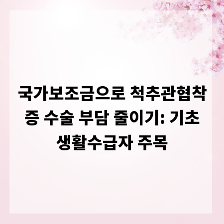 국가보조금으로 척추관협착증 수술 부담 줄이기: 기초생활수급자 주목